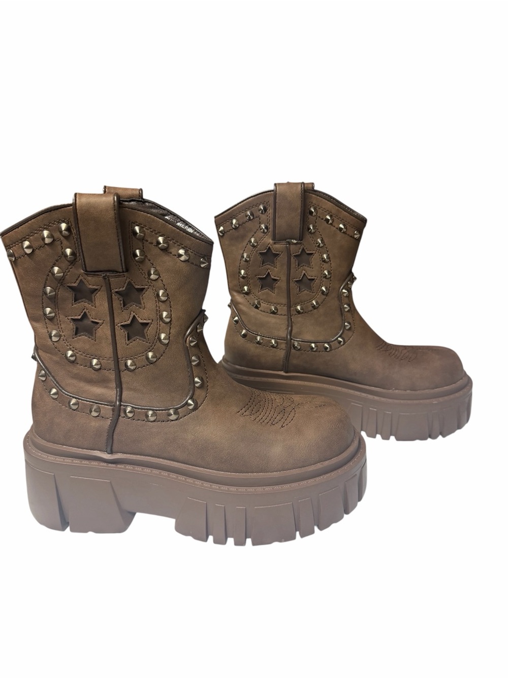 Dolls Kill Brown Star-Stud Western Platform Booties